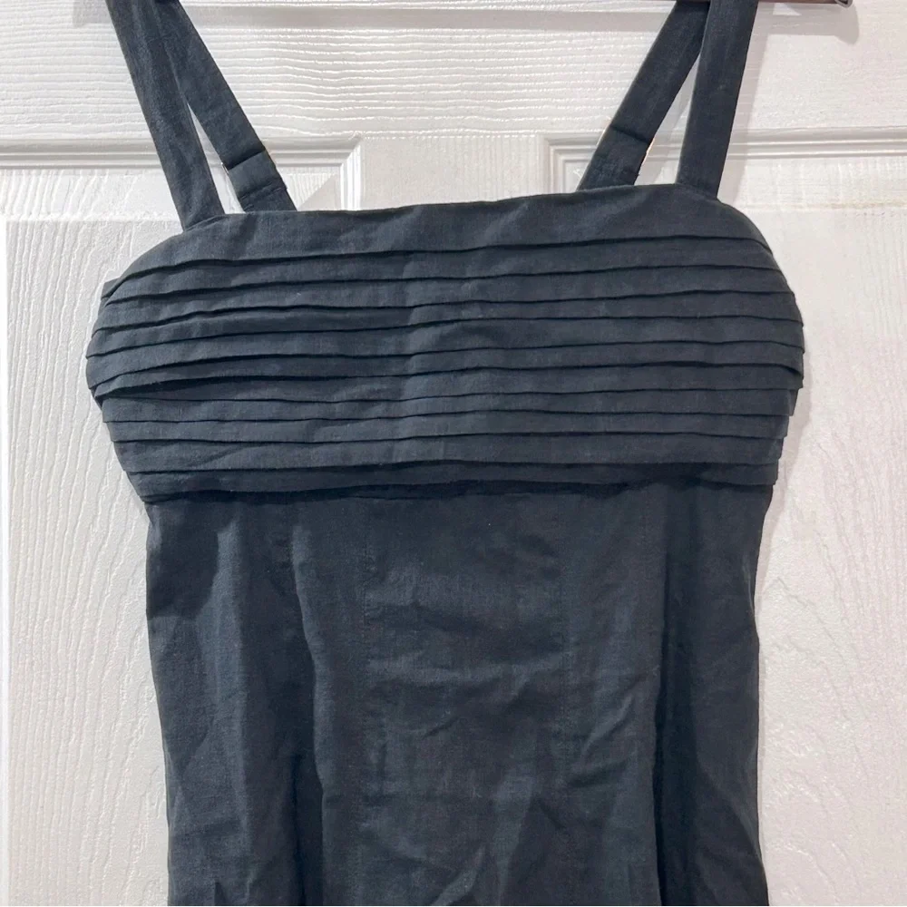 Abercrombie & Fitch Black Maxi Dress Linen & Cotton Adj. Straps Med Petite Y2K